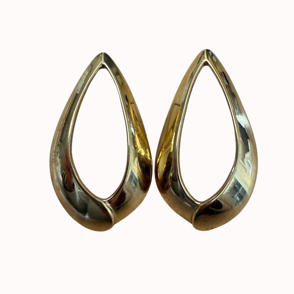 Vintage Napier Gold-Tone Open Teardrop Pierced Earrings 2.5" Long Jewelry 1980s - Picture 2 of 9